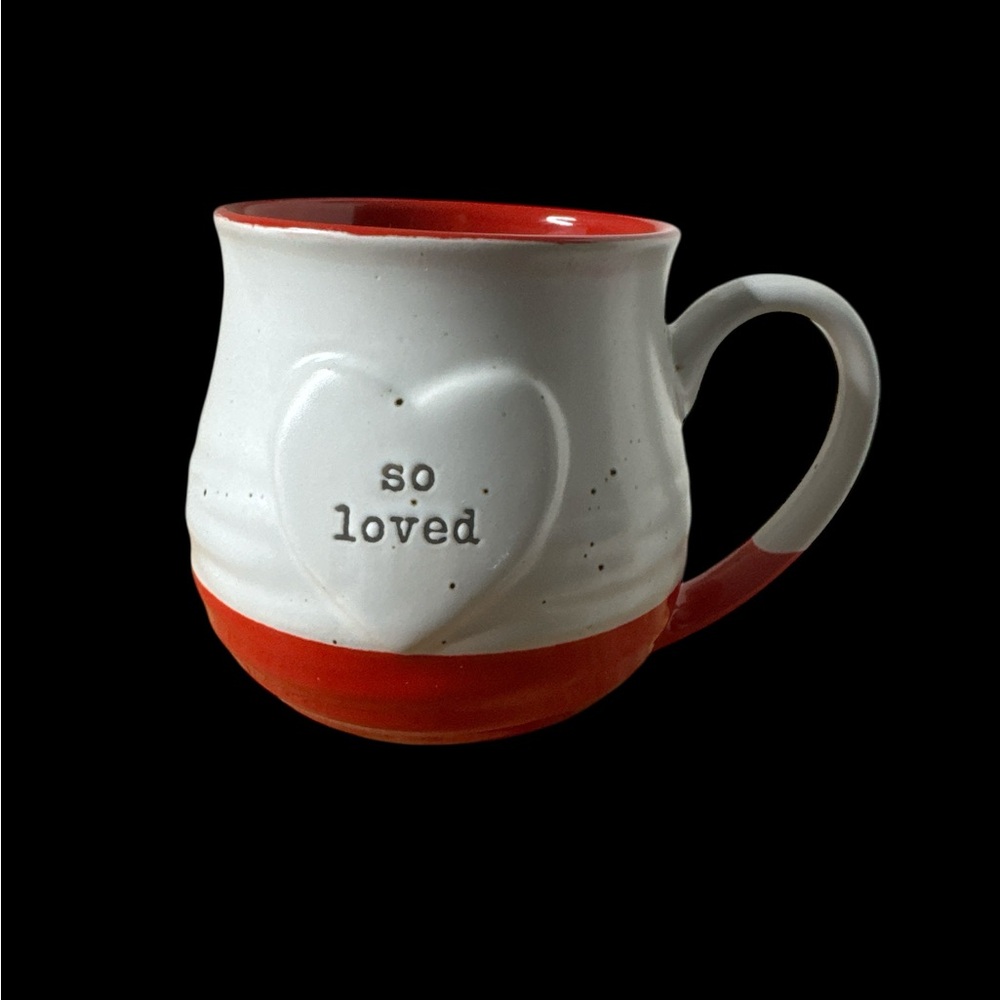 Large “So Loved” Sheffield Home Ceramic Red and Ivory Mug. (1-N)